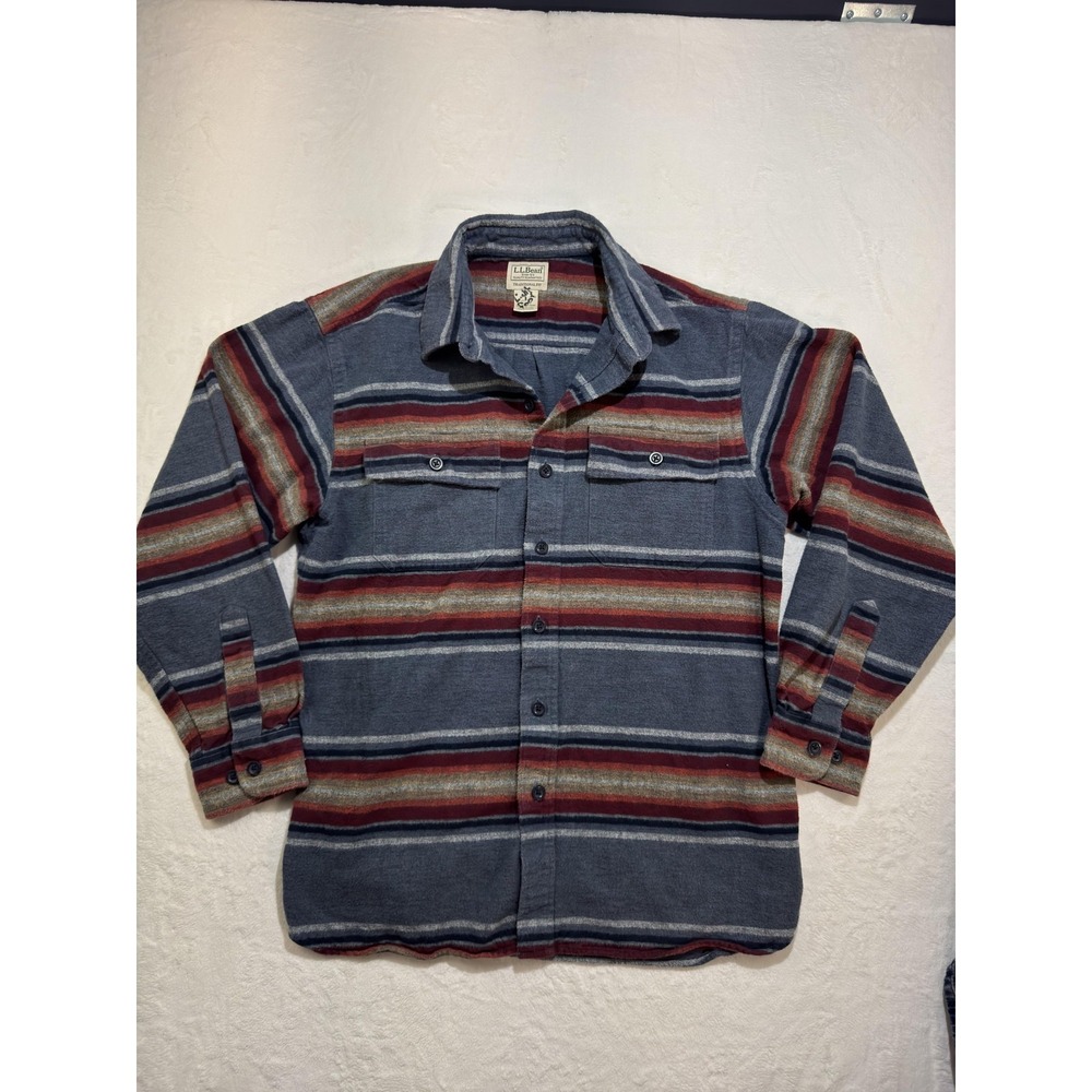 L.L. Bean Shirt Mens Medium Striped Long Sleeve Flannel Button Front Casual